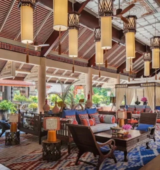 Grand open-air lobby with hanging lanterns at Anantara Hua Hin Resort