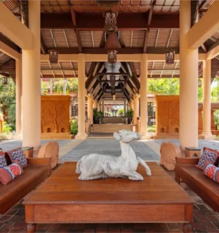 Open-air lobby pavilion with elephant carvings at Anantara Hua Hin Resort