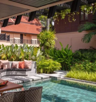 Pool villa terrace with lounge seating at Anantara Hua Hin Resort