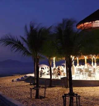 Beach restaurant under the moonlight at The Blue Sky Resort Koh Payam
