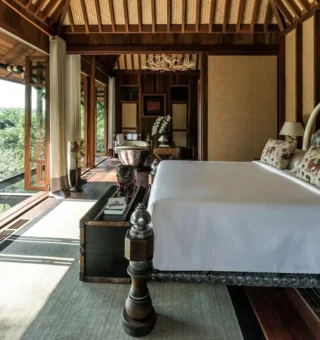Explorers Lodge Two bedroom king with two twin beds - Bed at Four Seasons Tented Camp Golden Triangle