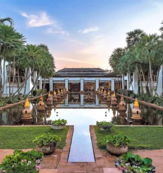 Formal gardens and reflection pond at JW Marriott Phuket Resort & Spa