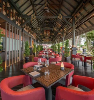 Long open-air dining veranda at JW Marriott Phuket Resort & Spa