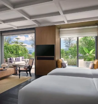 Partial Ocean View Pool Pavilion - Two Twins - Bedroom at Rosewood Phuket